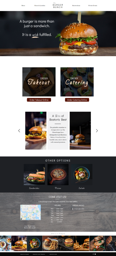 Landing page created for The Burger Bunch done by A&M Digital Design