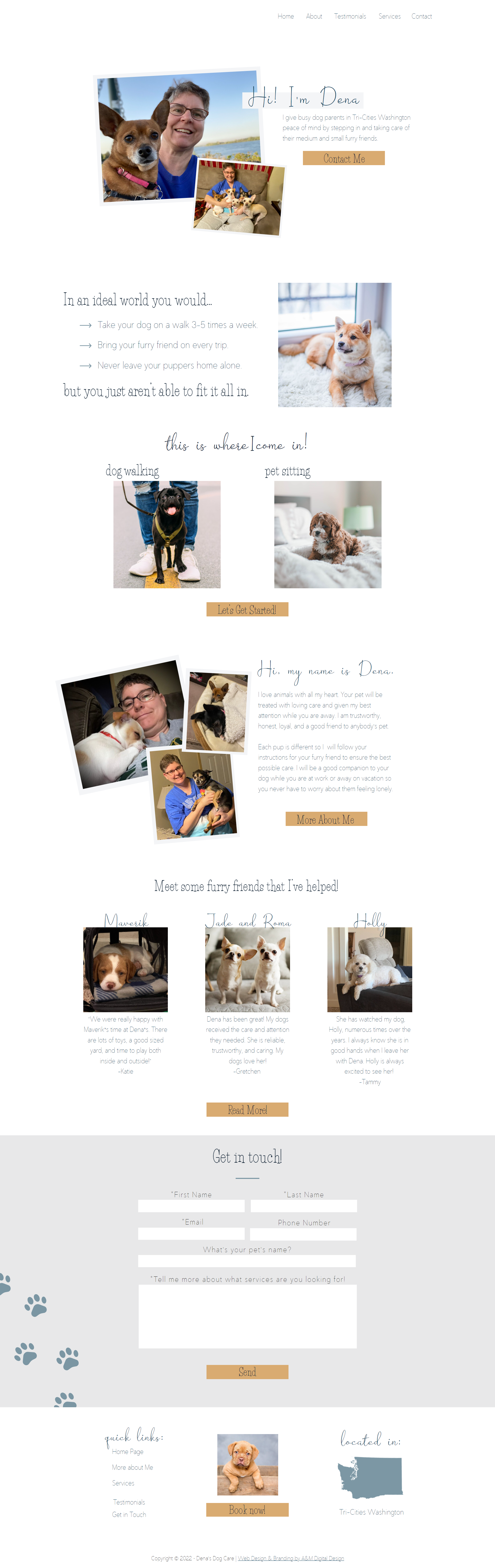 Home page for Dena's Dog Care business