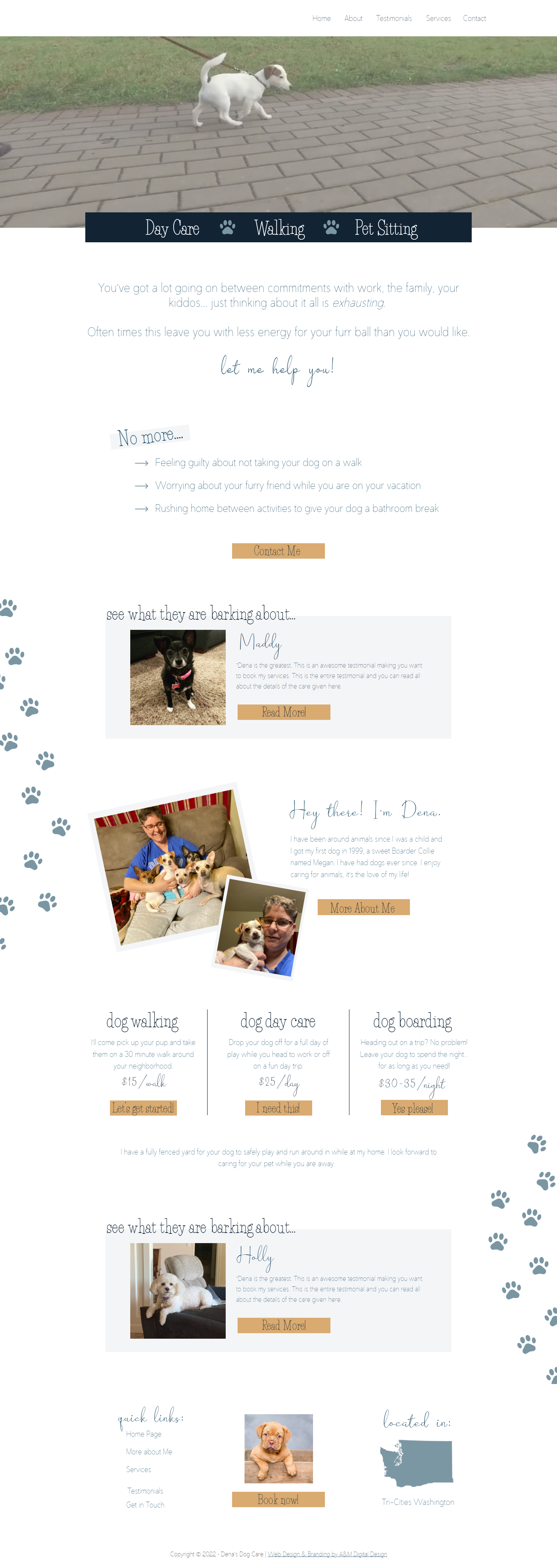 Services page for Dena's Dog Care