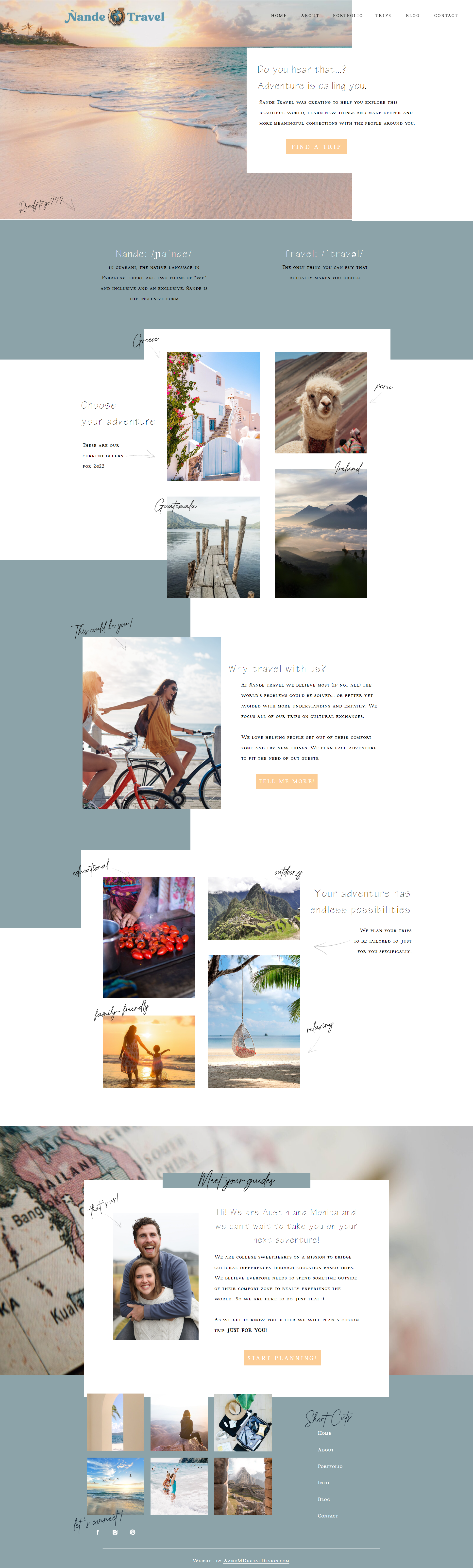 Monica's website homepage for Nande Travel (a good effort ;))