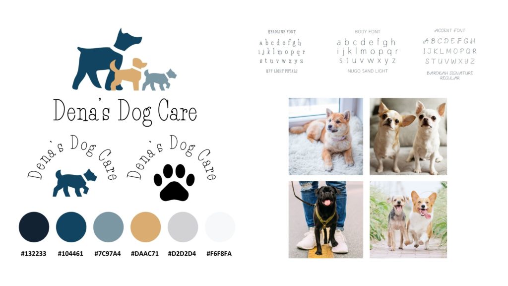 Dena's Dog Care primary and secondary logos | mood board | branding guide